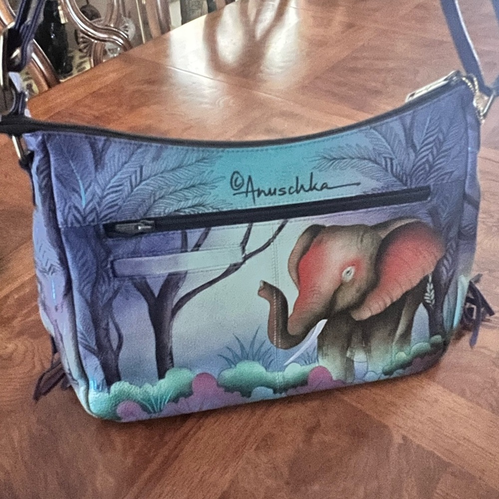 Anuschka Purple Elephant Design Shoulder Bag - Picture 4 of 9